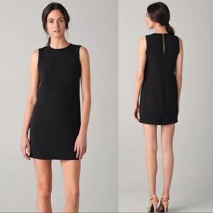 Vince solid black silk short sleeveless shift dress